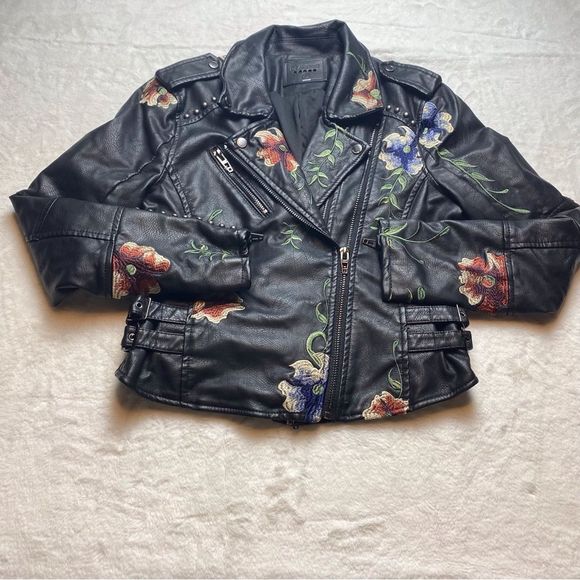 Blank NYC Jackets & Blazers - Blank NYC Embroidered Vegan Leather Moto Jacket Size Large